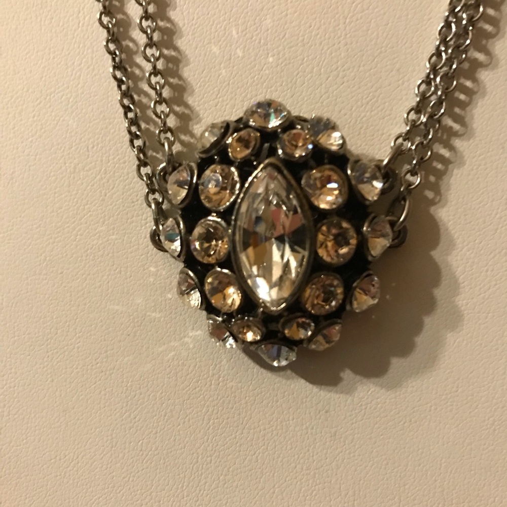 Seasonal Whispers 2 Strand Silver Tone Necklace With Rhinestone Pendant